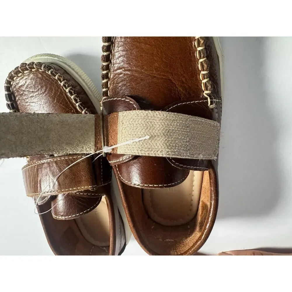 Elephantito Kids Brown Leather Hook & Loop Loafers Moccasins Toddler Size 10